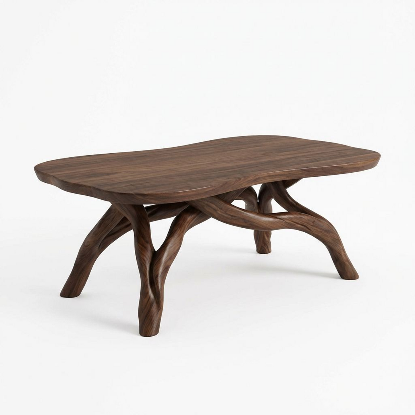 Organic Wood Coffee Table – Sculptural Root-Style Base with Irregular Top, Modern Rustic Living Room Center Table