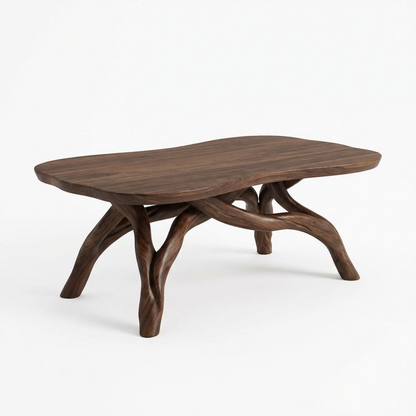 Organic Wood Coffee Table – Sculptural Root-Style Base with Irregular Top, Modern Rustic Living Room Center Table