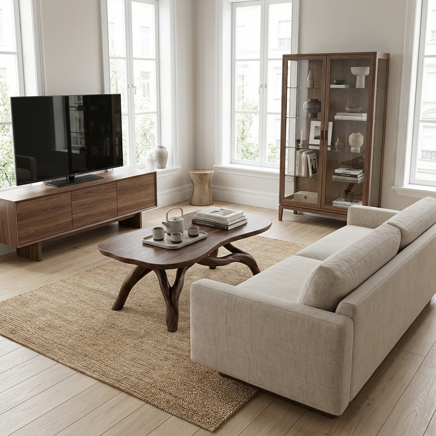 Organic Wood Coffee Table – Sculptural Root-Style Base with Irregular Top, Modern Rustic Living Room Center Table