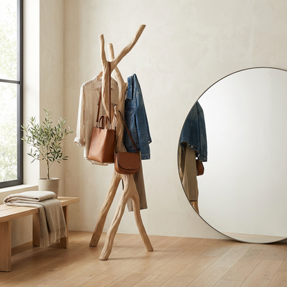 Branch Coat Rack – Natural Wood Floor Standing Clothes &amp; Hat Stand, Sculptural Tree Design Entryway Organizer