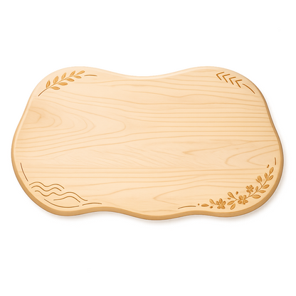 Wood Cutting Board – Irregular Organic Shape with Floral Engraving, Wooden Chopping Board &amp; Serving Board