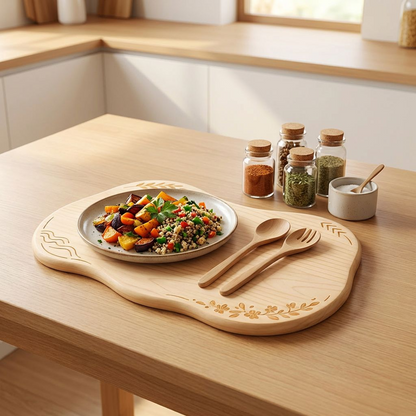 Wood Cutting Board – Irregular Organic Shape with Floral Engraving, Wooden Chopping Board &amp; Serving Board