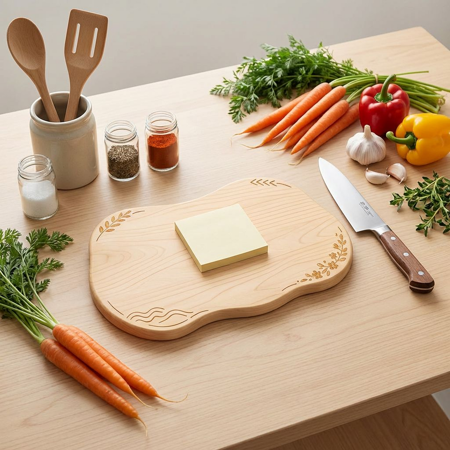 Wood Cutting Board – Irregular Organic Shape with Floral Engraving, Wooden Chopping Board &amp; Serving Board